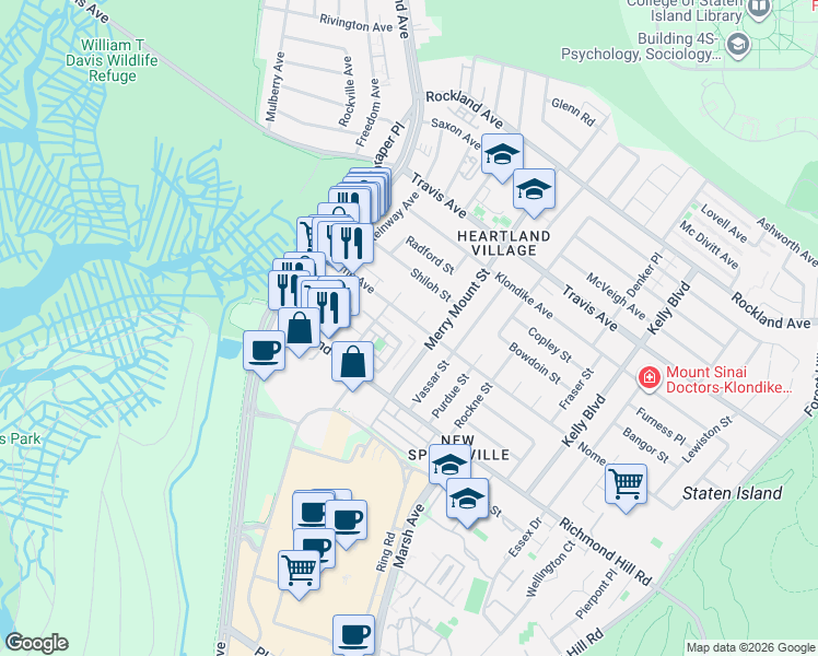 map of restaurants, bars, coffee shops, grocery stores, and more near 61 Country Drive North in Staten Island