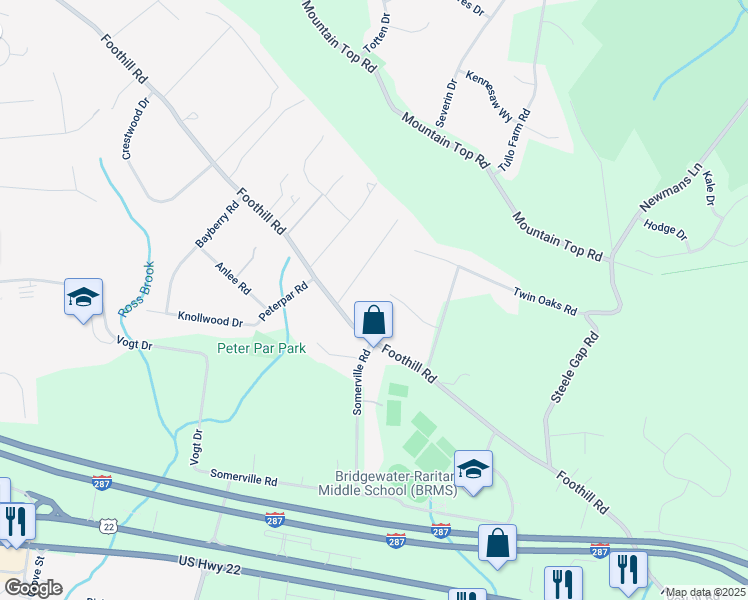 map of restaurants, bars, coffee shops, grocery stores, and more near 546 Berrywood Lane in Bridgewater Township