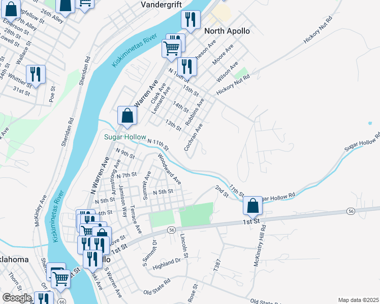 map of restaurants, bars, coffee shops, grocery stores, and more near 706 12th Street in Apollo