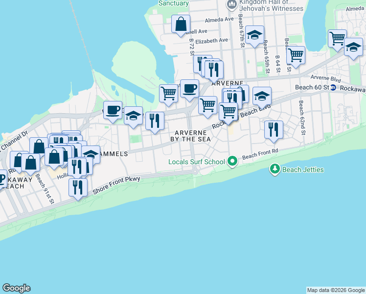 map of restaurants, bars, coffee shops, grocery stores, and more near in Queens