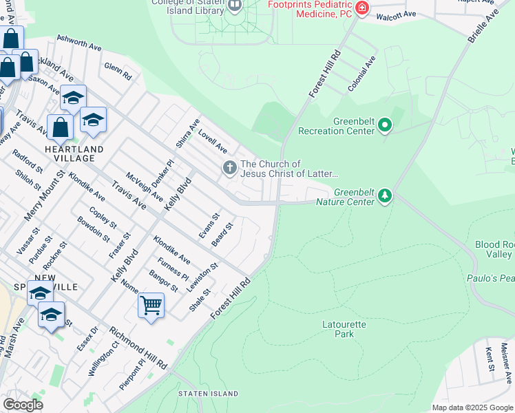 map of restaurants, bars, coffee shops, grocery stores, and more near 14A Latourette Lane in Staten Island