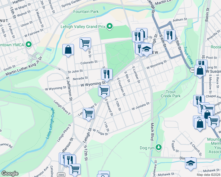 map of restaurants, bars, coffee shops, grocery stores, and more near 1022 State Route 2005 in Allentown
