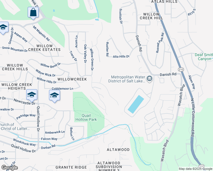 map of restaurants, bars, coffee shops, grocery stores, and more near 8967 South Cobble Canyon Lane in Sandy