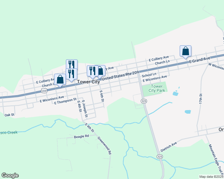 map of restaurants, bars, coffee shops, grocery stores, and more near 700 East Wiconisco Avenue in Tower City