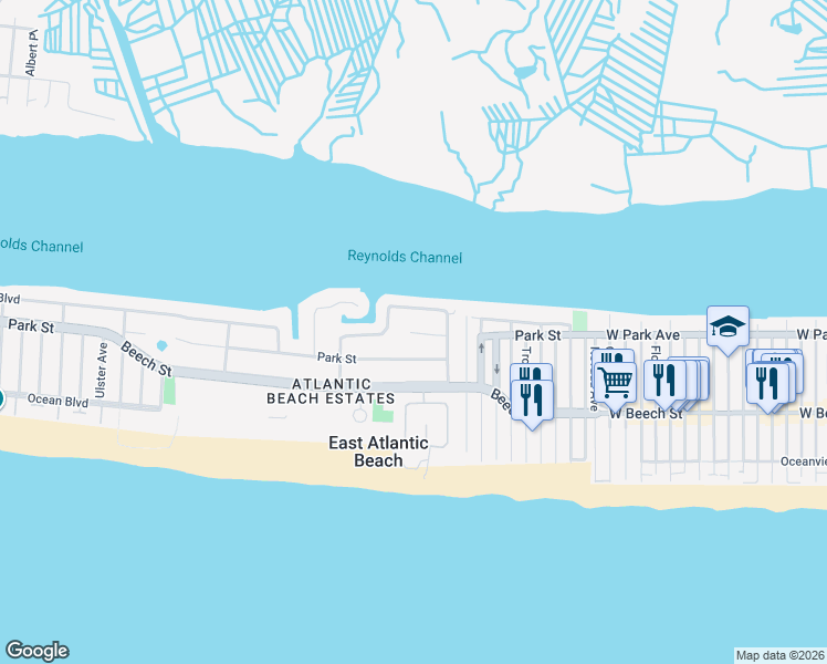 map of restaurants, bars, coffee shops, grocery stores, and more near 1280 Mara Court in Atlantic Beach