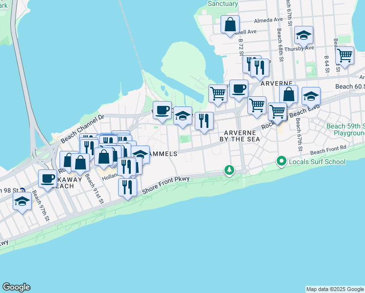 map of restaurants, bars, coffee shops, grocery stores, and more near in Queens