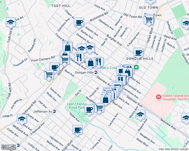 map of restaurants, bars, coffee shops, grocery stores, and more near 178 Garretson Avenue in Staten Island