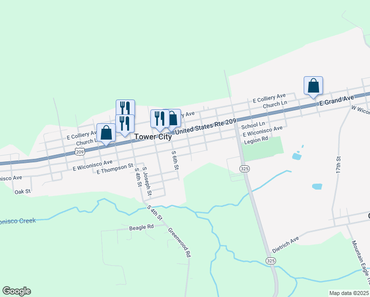 map of restaurants, bars, coffee shops, grocery stores, and more near 634 East Wiconisco Avenue in Tower City