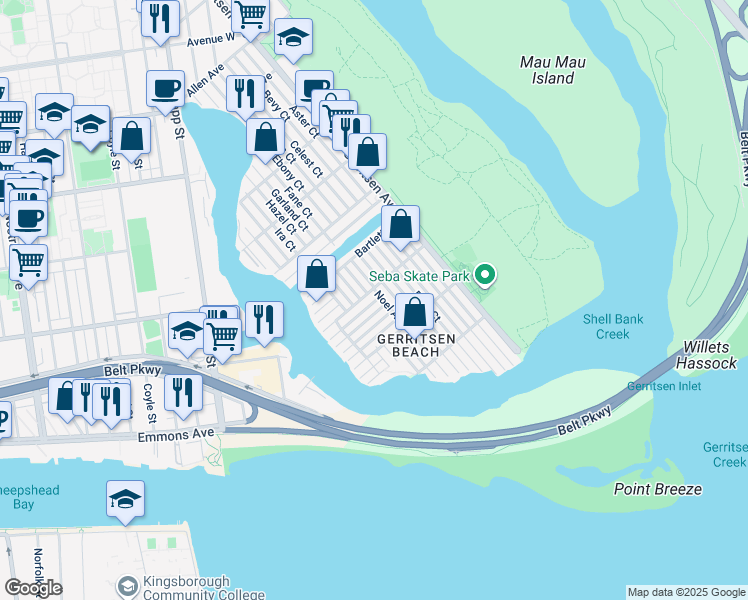 map of restaurants, bars, coffee shops, grocery stores, and more near 35 Keen Ct in Brooklyn