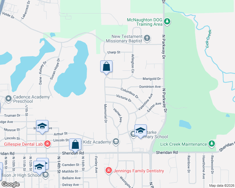 map of restaurants, bars, coffee shops, grocery stores, and more near 1830 Victoria Drive in Pekin