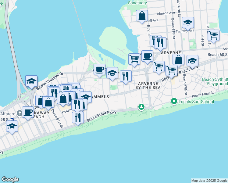 map of restaurants, bars, coffee shops, grocery stores, and more near in Queens