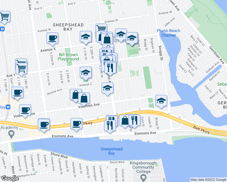 map of restaurants, bars, coffee shops, grocery stores, and more near 3909 Nostrand Avenue in Brooklyn