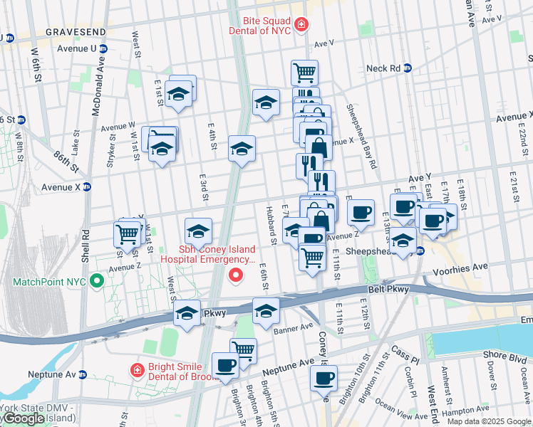 map of restaurants, bars, coffee shops, grocery stores, and more near 2522 Hubbard Street in Brooklyn