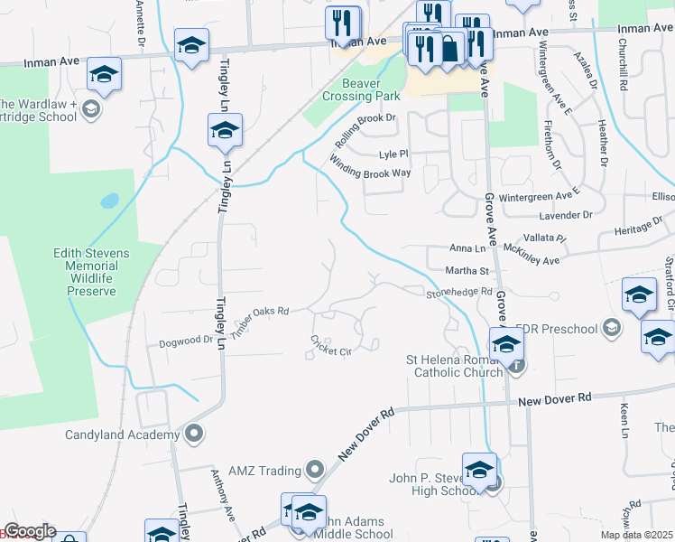 map of restaurants, bars, coffee shops, grocery stores, and more near 1504 Timber Oaks Road in Edison