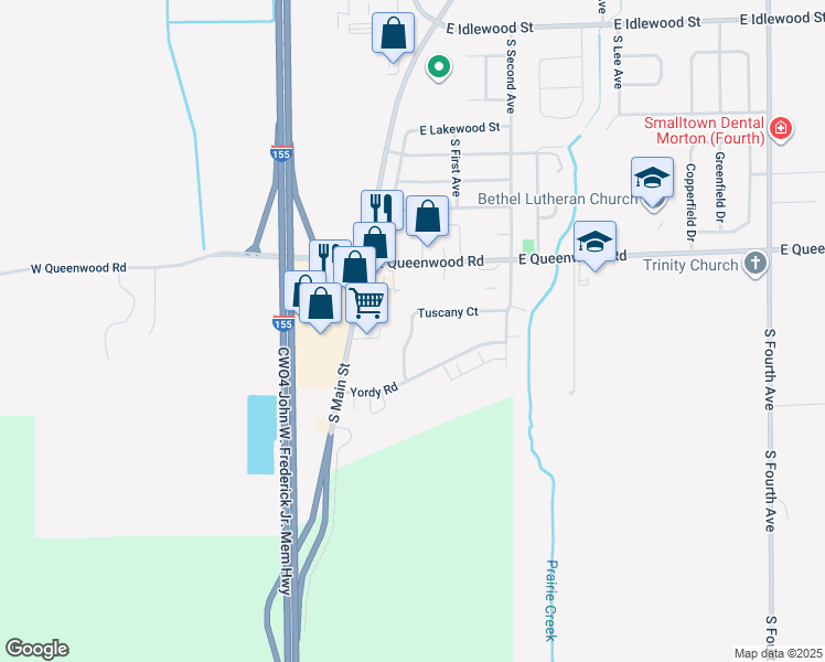 map of restaurants, bars, coffee shops, grocery stores, and more near 198 Tuscany Court in Morton
