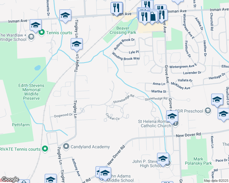 map of restaurants, bars, coffee shops, grocery stores, and more near 1504 Timber Oaks Road in Edison