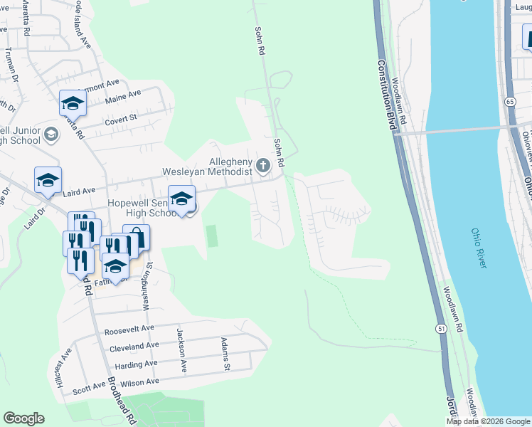 map of restaurants, bars, coffee shops, grocery stores, and more near 1015 Duke Street in Aliquippa