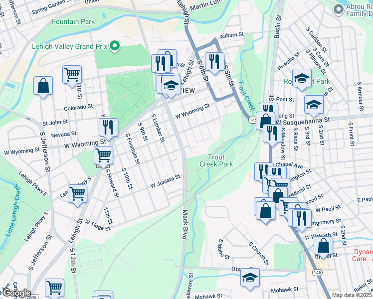 map of restaurants, bars, coffee shops, grocery stores, and more near 1201 South 8th Street in Allentown