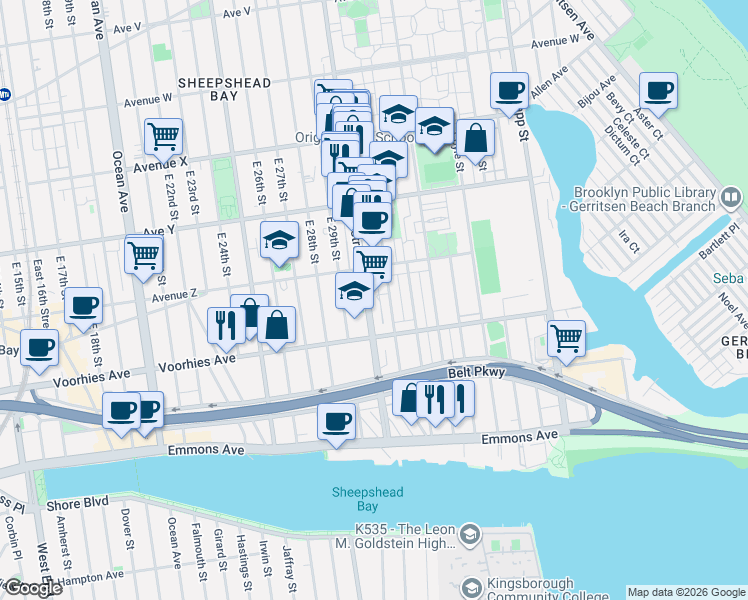 map of restaurants, bars, coffee shops, grocery stores, and more near 3909 Nostrand Avenue in Brooklyn