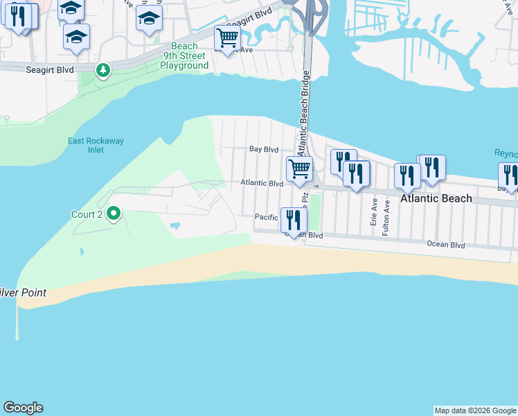 map of restaurants, bars, coffee shops, grocery stores, and more near 64 Daytona Street in Atlantic Beach