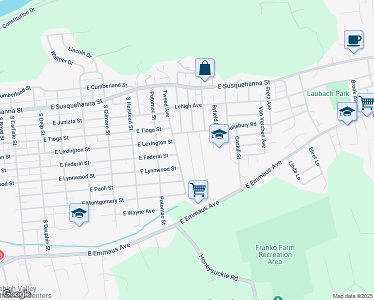 map of restaurants, bars, coffee shops, grocery stores, and more near 1528 Maumee Avenue in Allentown