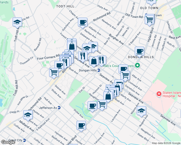 map of restaurants, bars, coffee shops, grocery stores, and more near in Staten Island