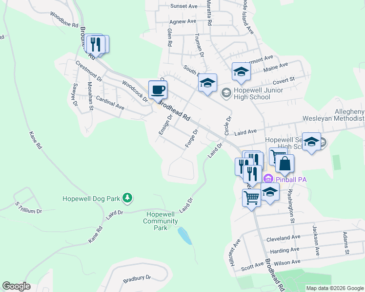 map of restaurants, bars, coffee shops, grocery stores, and more near 2115 Lynwood Drive in Aliquippa
