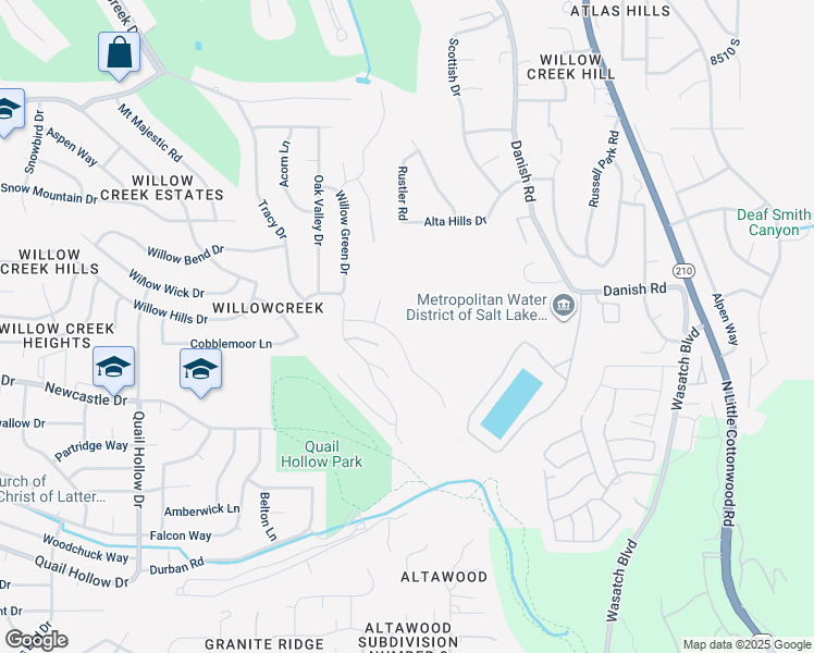 map of restaurants, bars, coffee shops, grocery stores, and more near 8967 South Cobble Canyon Lane in Sandy
