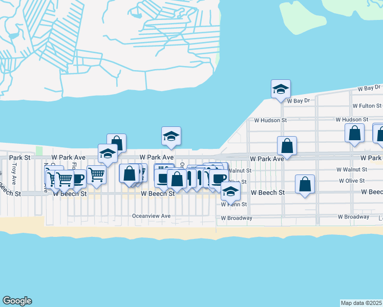 map of restaurants, bars, coffee shops, grocery stores, and more near 853 West Park Avenue in Long Beach