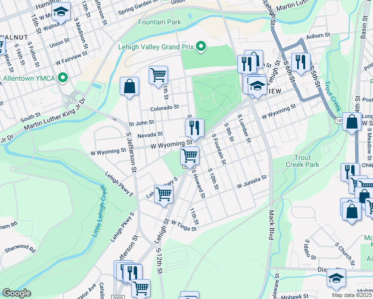 map of restaurants, bars, coffee shops, grocery stores, and more near 1022 State Route 2005 in Allentown