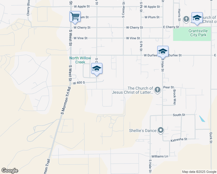 map of restaurants, bars, coffee shops, grocery stores, and more near 256 Pear Street in Grantsville
