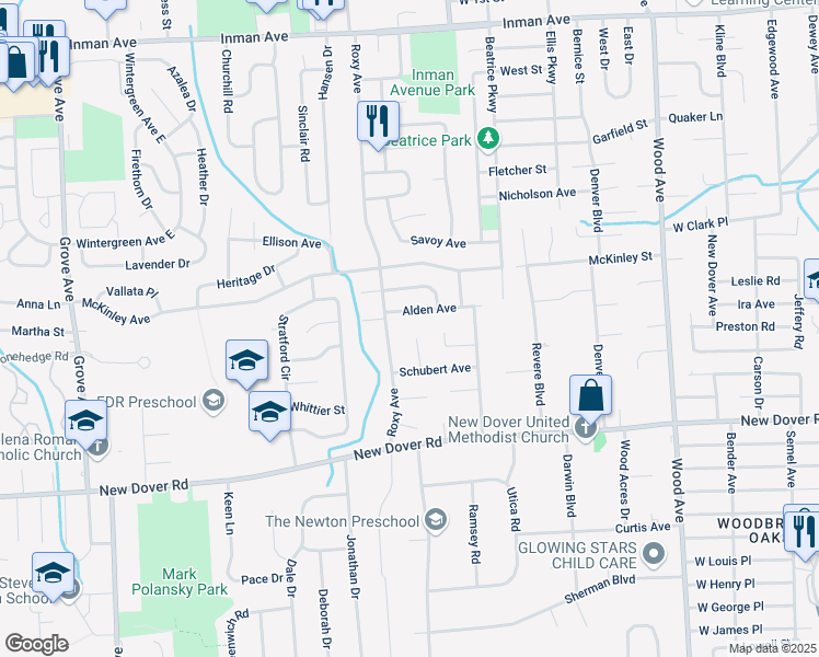 map of restaurants, bars, coffee shops, grocery stores, and more near 9 Cranbury Court in Edison