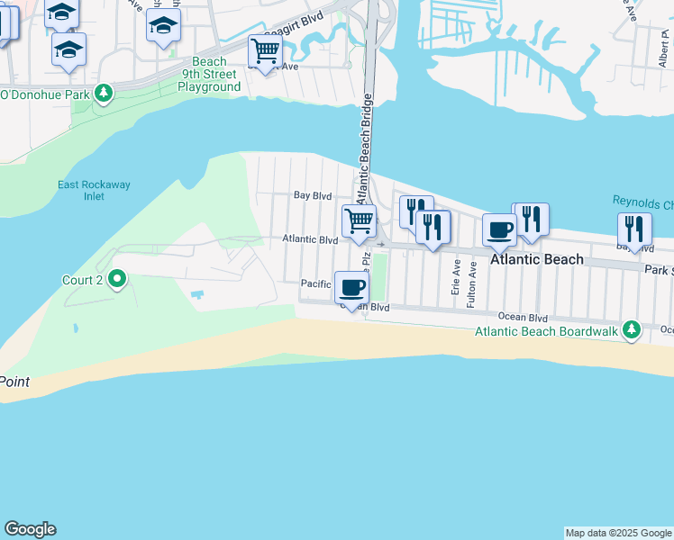 map of restaurants, bars, coffee shops, grocery stores, and more near 64 Bermuda Street in Atlantic Beach