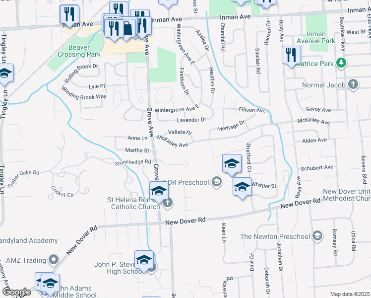 map of restaurants, bars, coffee shops, grocery stores, and more near 345 McKinley Avenue in Edison