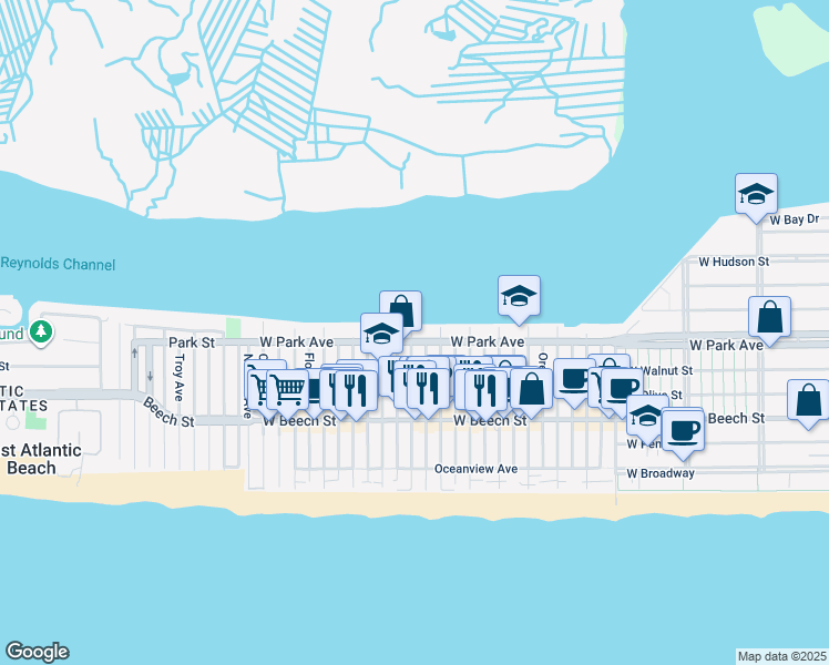 map of restaurants, bars, coffee shops, grocery stores, and more near 115 Minnesota Avenue in Long Beach
