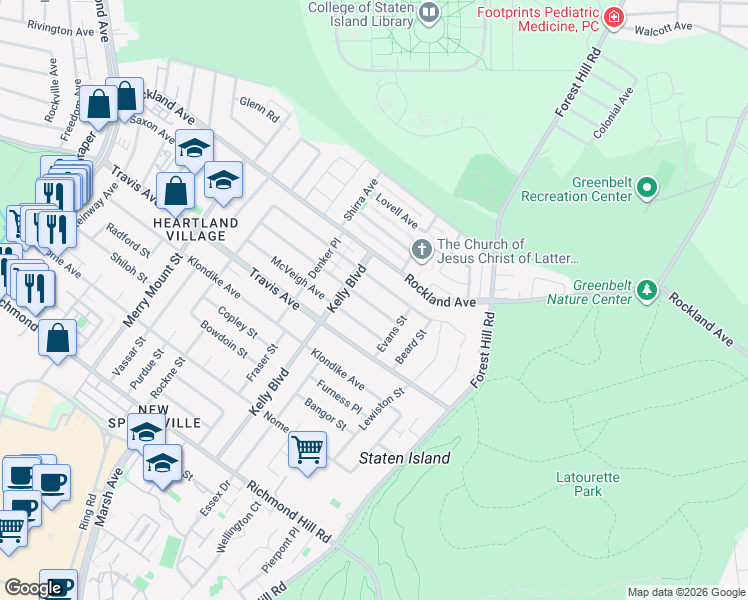 map of restaurants, bars, coffee shops, grocery stores, and more near 45 Braisted Avenue in Staten Island
