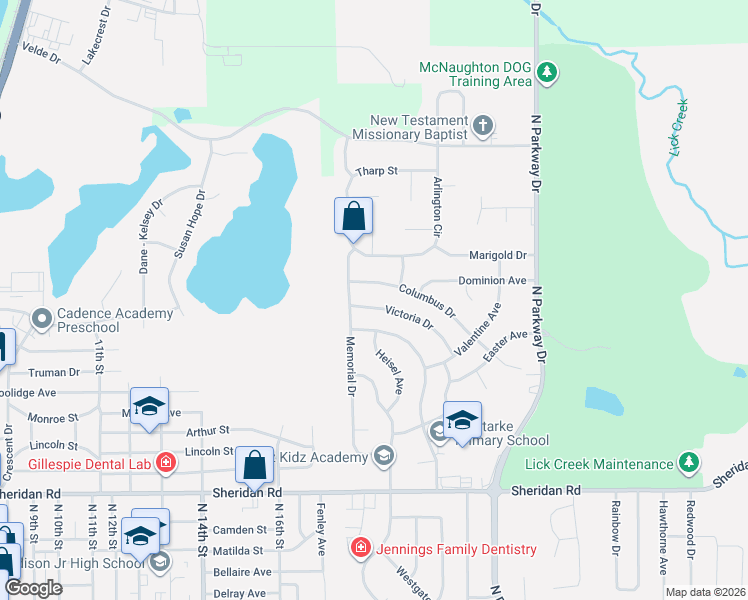 map of restaurants, bars, coffee shops, grocery stores, and more near 1830 Victoria Drive in Pekin