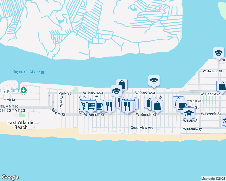 map of restaurants, bars, coffee shops, grocery stores, and more near 1031 West Park Avenue in Long Beach