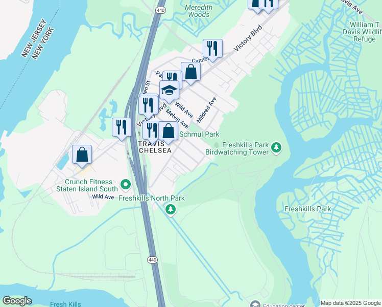 map of restaurants, bars, coffee shops, grocery stores, and more near 131 Alberta Avenue in Staten Island