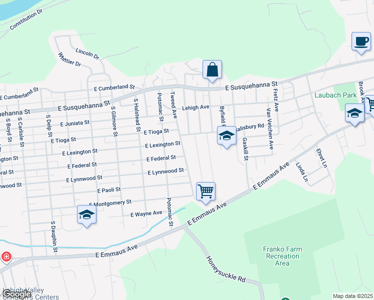 map of restaurants, bars, coffee shops, grocery stores, and more near 1528 Maumee Avenue in Allentown