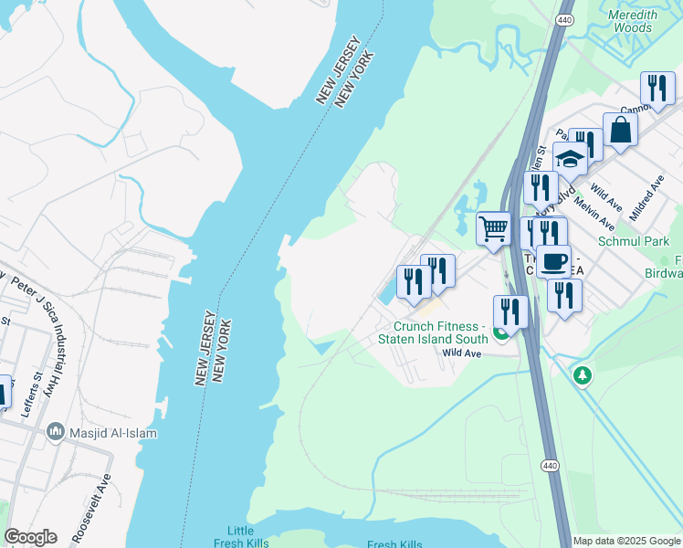 map of restaurants, bars, coffee shops, grocery stores, and more near 4435 Victory Boulevard in Staten Island