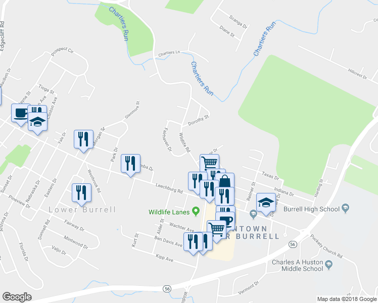 map of restaurants, bars, coffee shops, grocery stores, and more near 197 Fairhaven Drive in New Kensington