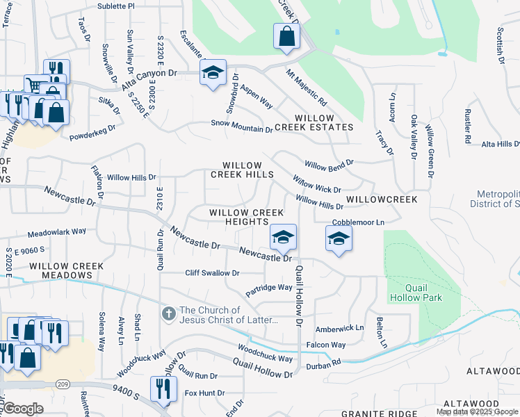 map of restaurants, bars, coffee shops, grocery stores, and more near 2604 Rockwell Drive in Sandy