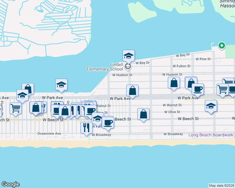 map of restaurants, bars, coffee shops, grocery stores, and more near 643 West Park Avenue in Long Beach