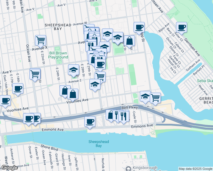 map of restaurants, bars, coffee shops, grocery stores, and more near 2654 Brown Street in Brooklyn