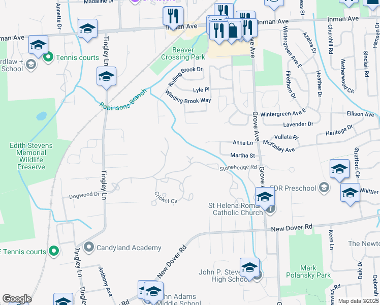 map of restaurants, bars, coffee shops, grocery stores, and more near 5103 Stonehedge Road in Edison