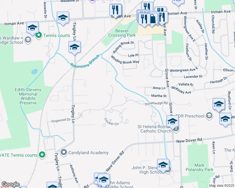map of restaurants, bars, coffee shops, grocery stores, and more near 1504 Timber Oaks Road in Edison