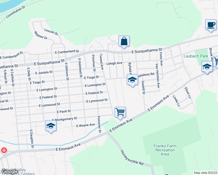 map of restaurants, bars, coffee shops, grocery stores, and more near 1528 Maumee Avenue in Allentown