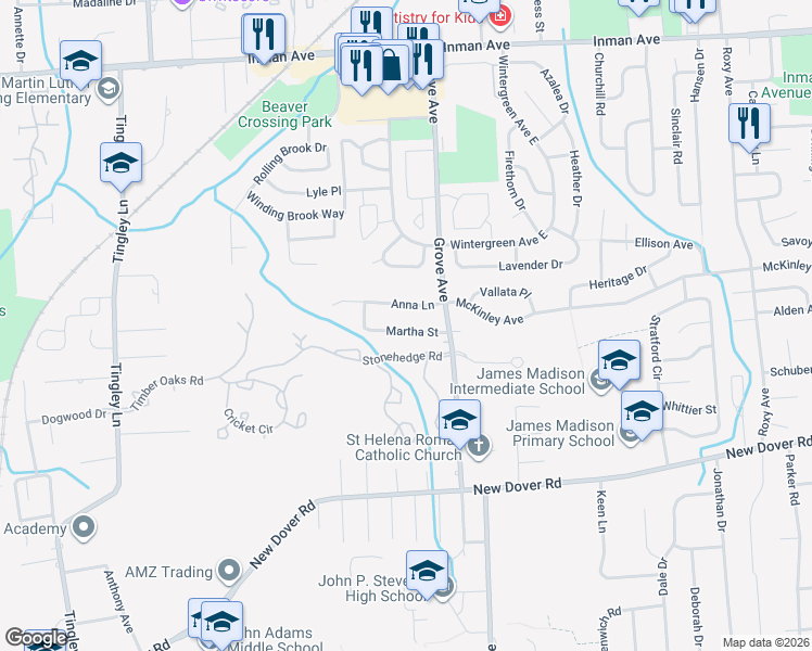 map of restaurants, bars, coffee shops, grocery stores, and more near 10 Martha Street in Edison