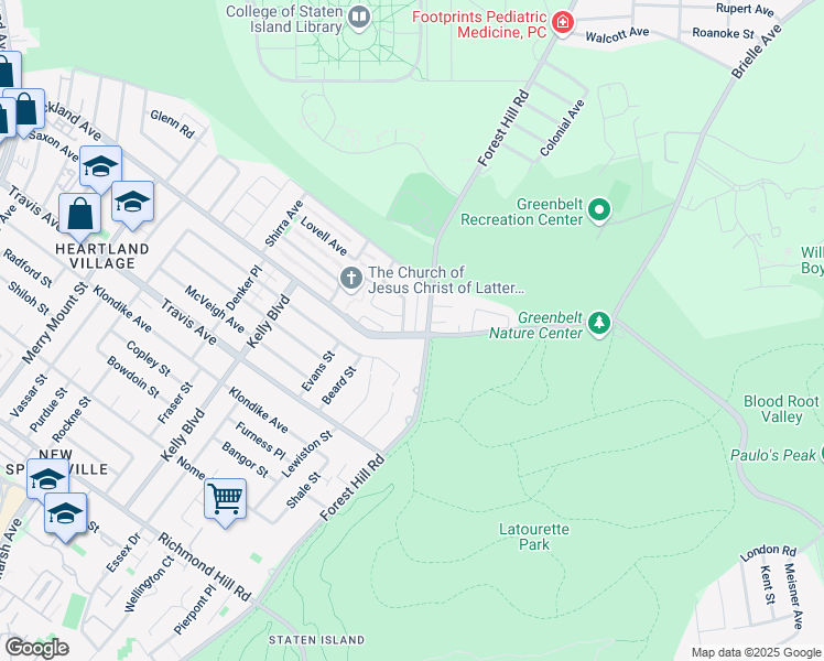 map of restaurants, bars, coffee shops, grocery stores, and more near 14A Latourette Lane in Staten Island